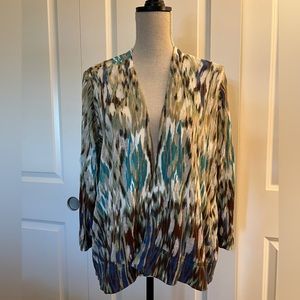 ❤️💜💙💛 Chico’s Teal Brown Ivory Watercolor Open Cardigan Large (2)